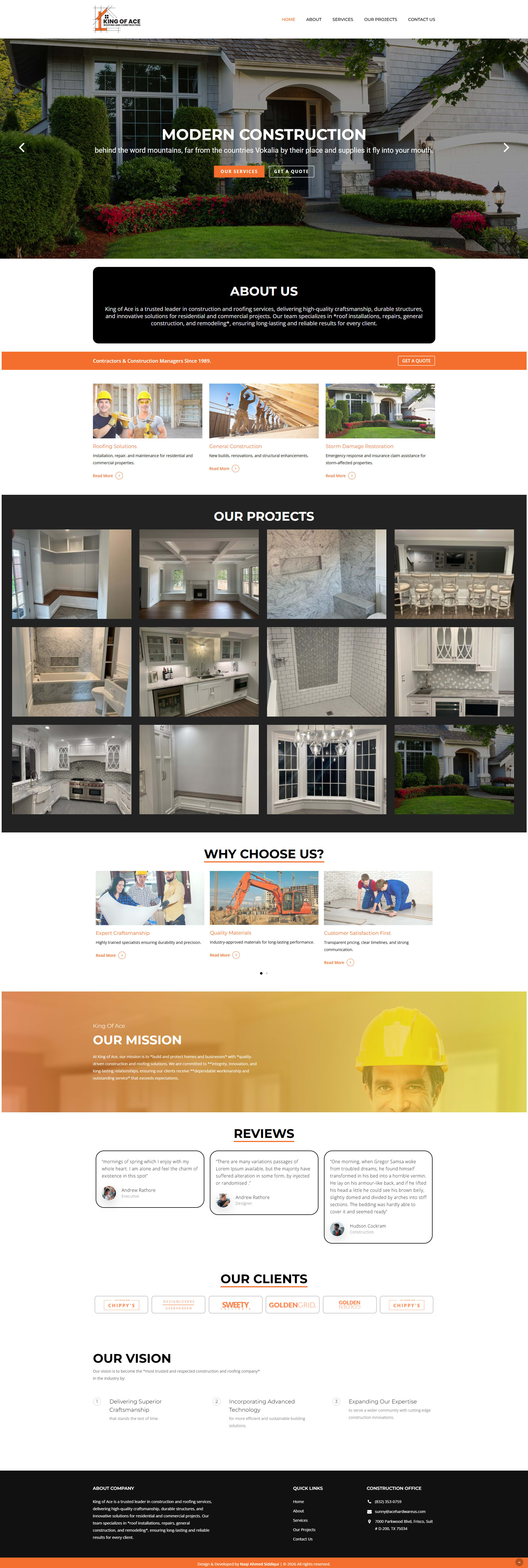 King Of Ace Roofing & Construction Website preview